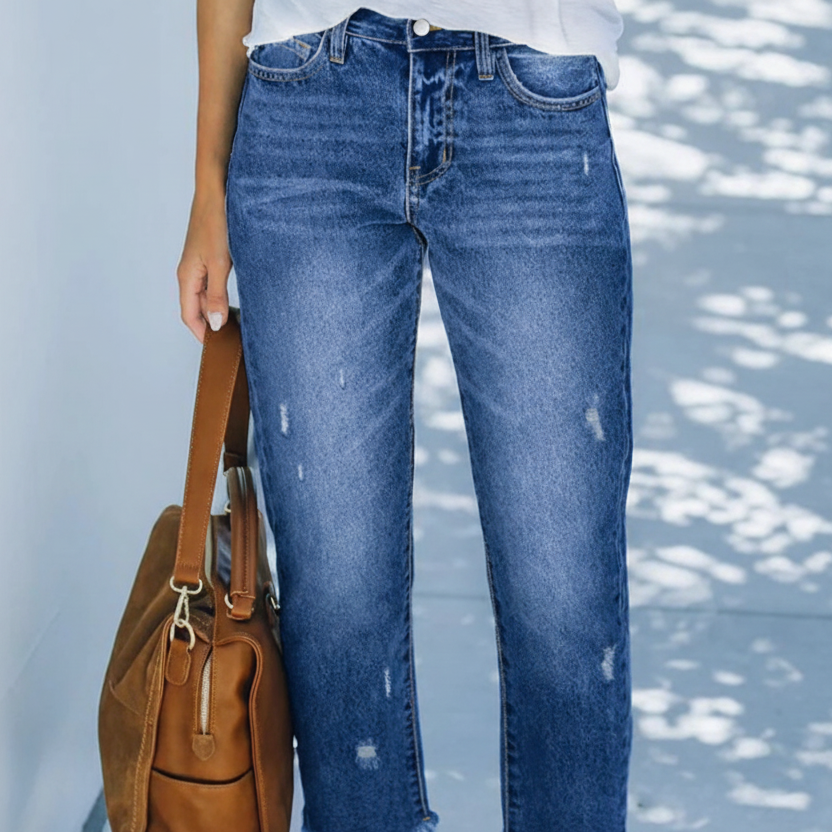 Frances | Women's Distressed Ripped Straight Leg Jeans