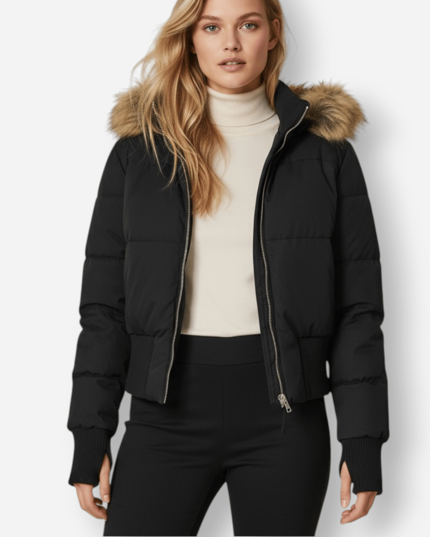 Sophie | Women's Cropped Puffer Jacket with Fur Hood