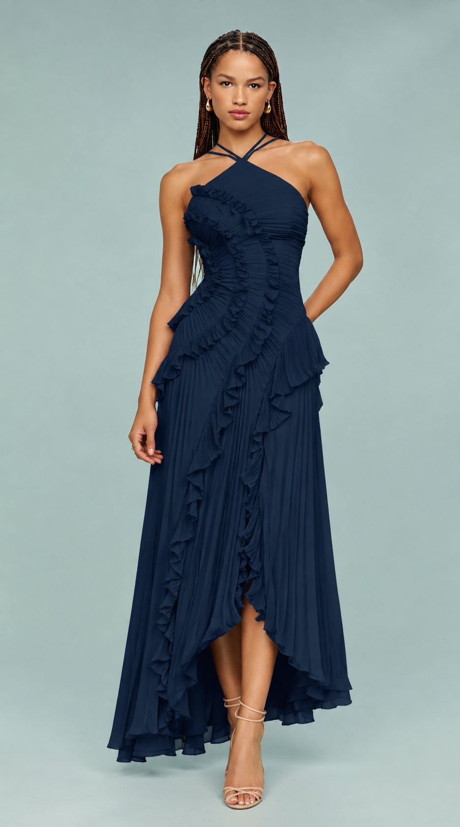 Caroline | Women's Ruched Halterneck Maxi Dress