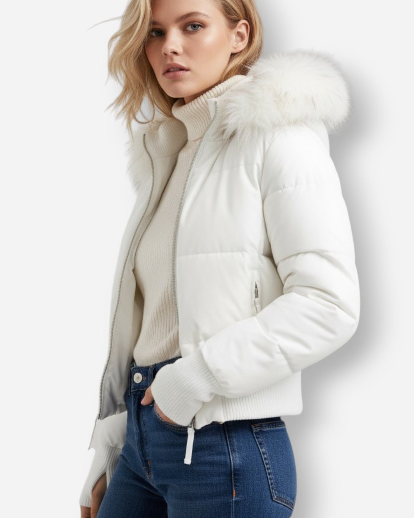 Sophie | Women's Cropped Puffer Jacket with Fur Hood