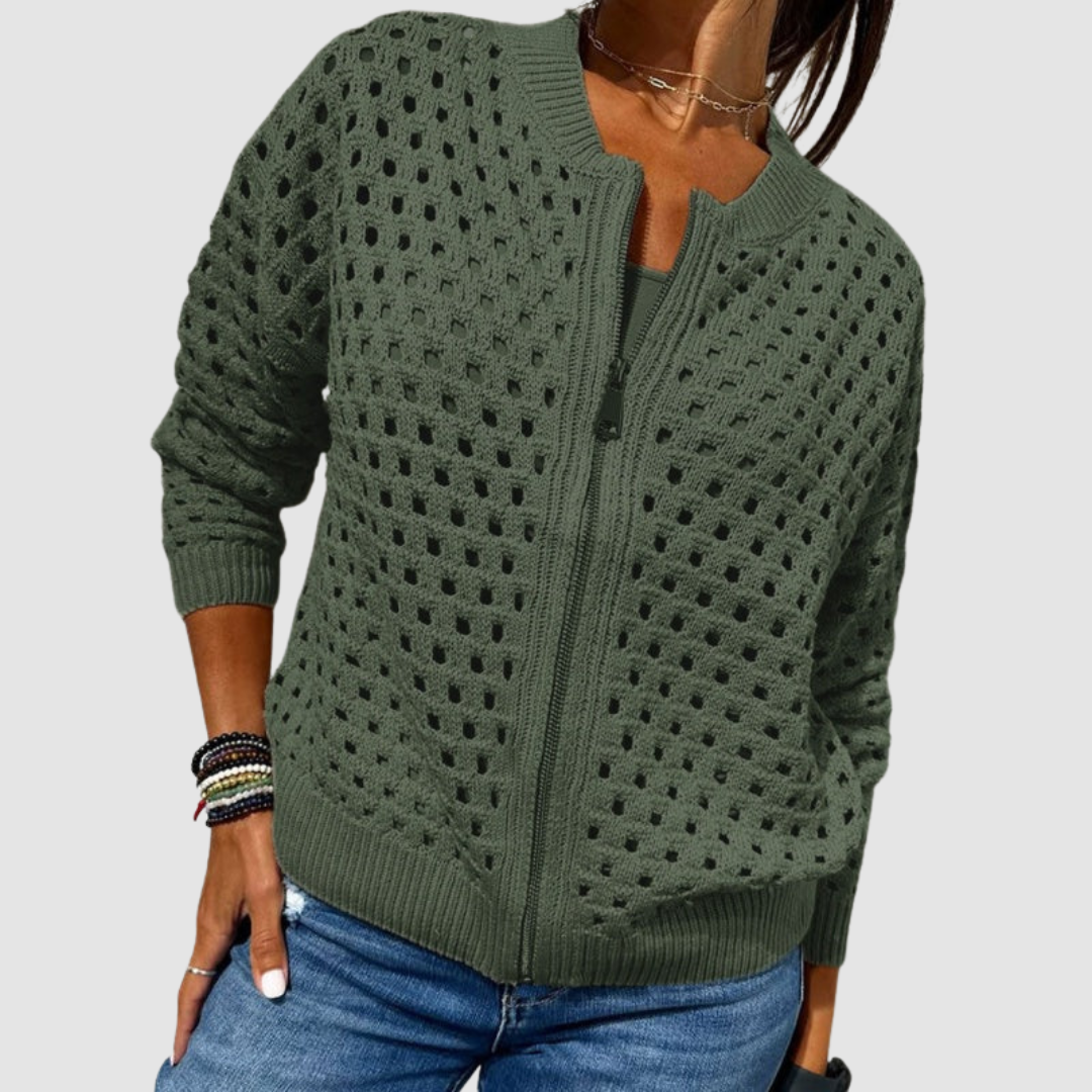 Susan | Women's Openwork Zip-Up Cardigan