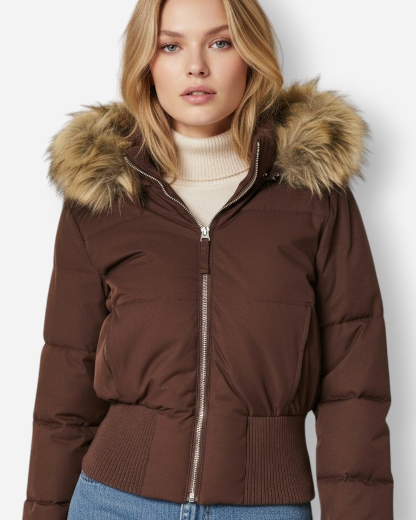 Sophie | Women's Cropped Puffer Jacket with Fur Hood