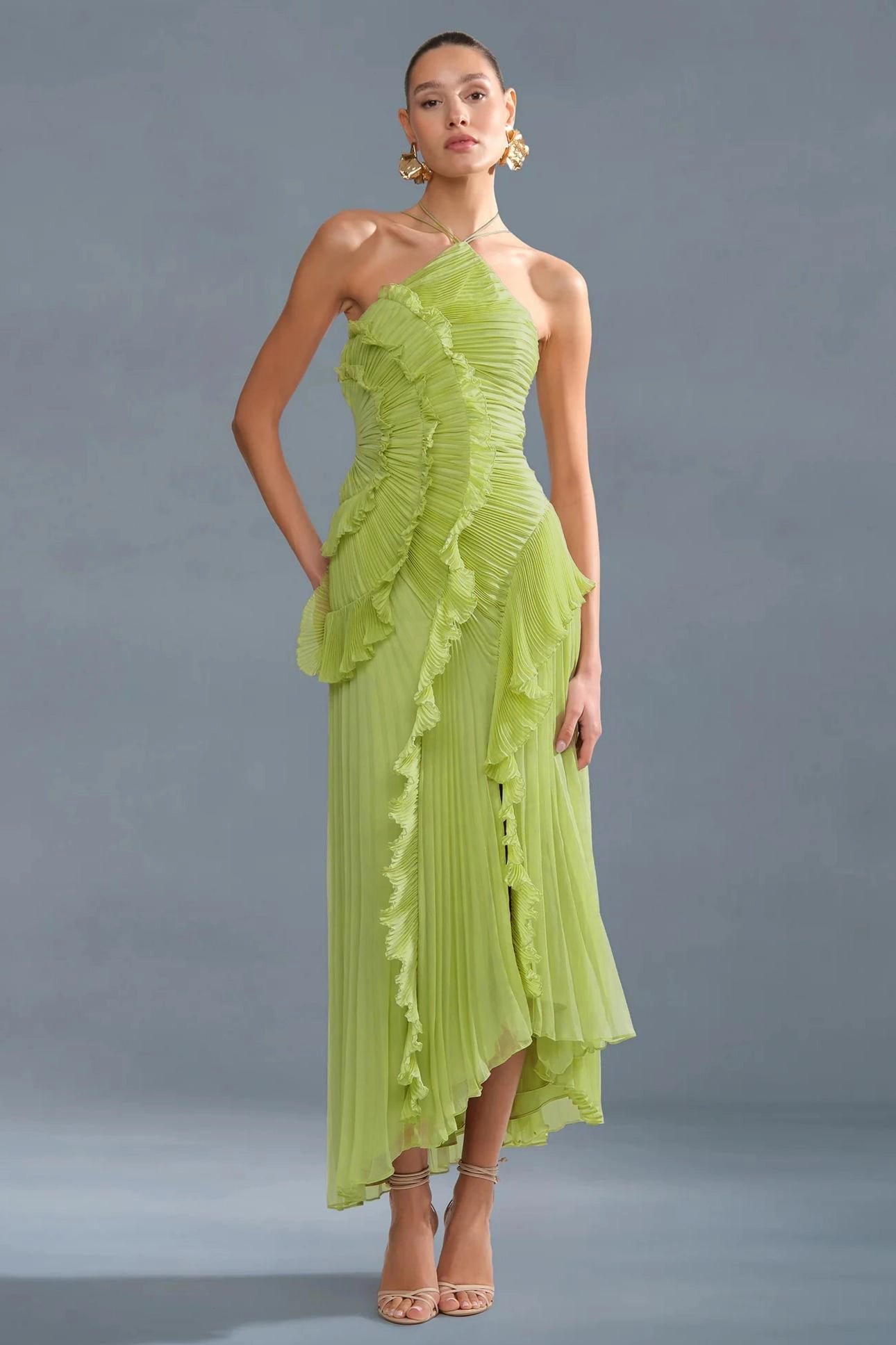 Caroline | Women's Ruched Halterneck Maxi Dress