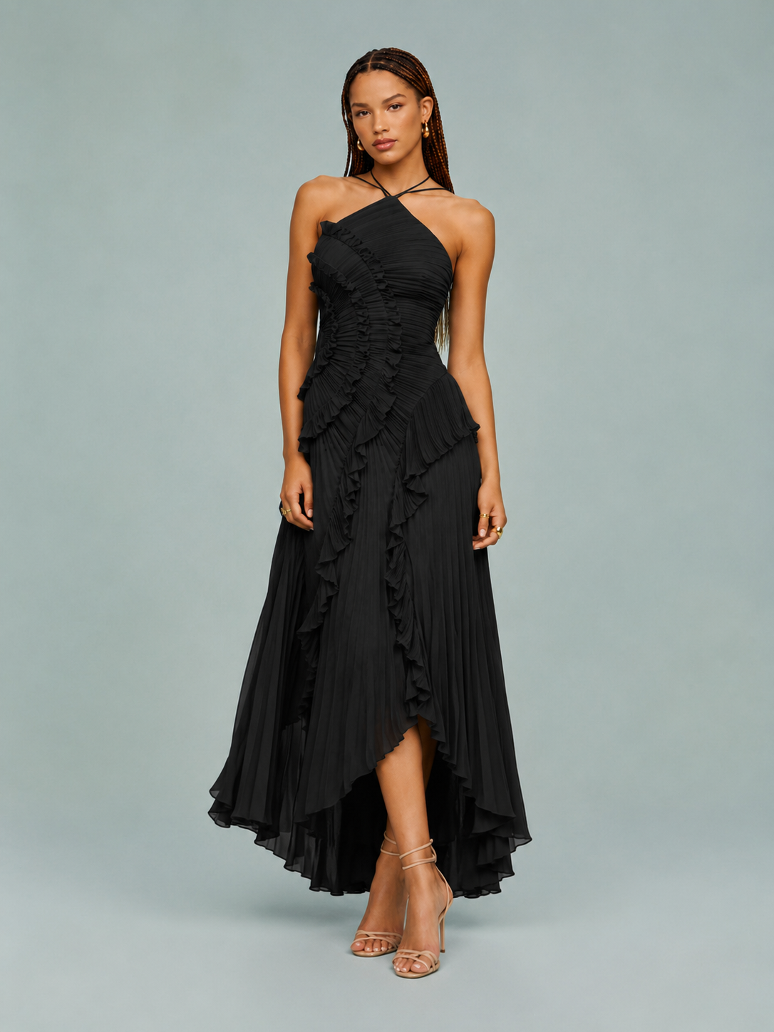 Caroline | Women's Ruched Halterneck Maxi Dress