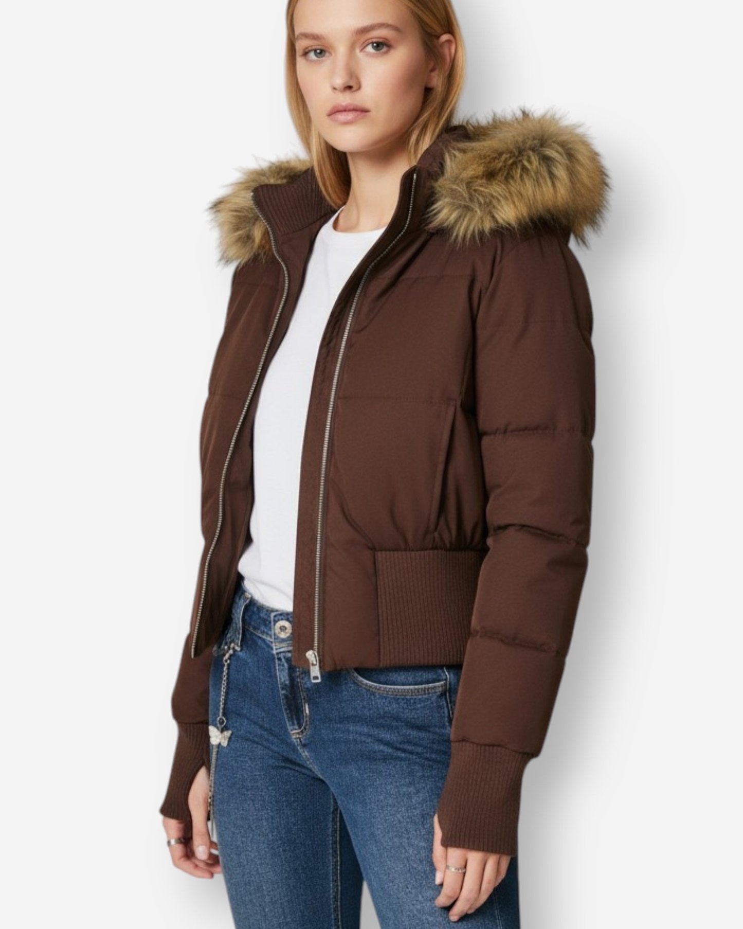 Sophie | Women's Cropped Puffer Jacket with Fur Hood