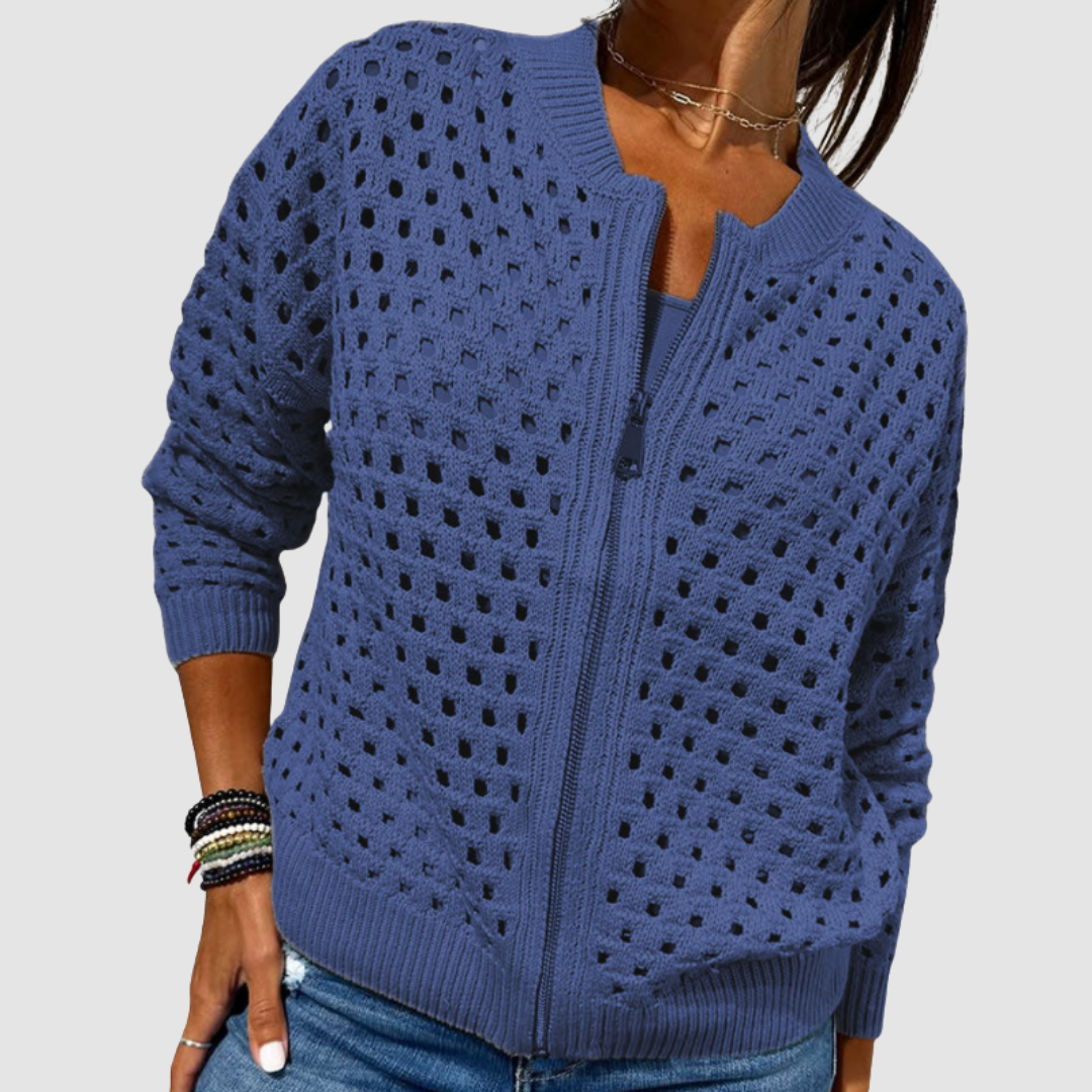 Susan | Women's Openwork Zip-Up Cardigan