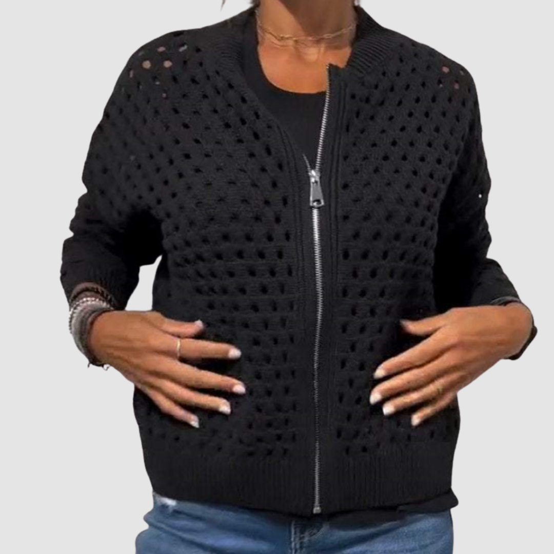 Susan | Women's Openwork Zip-Up Cardigan
