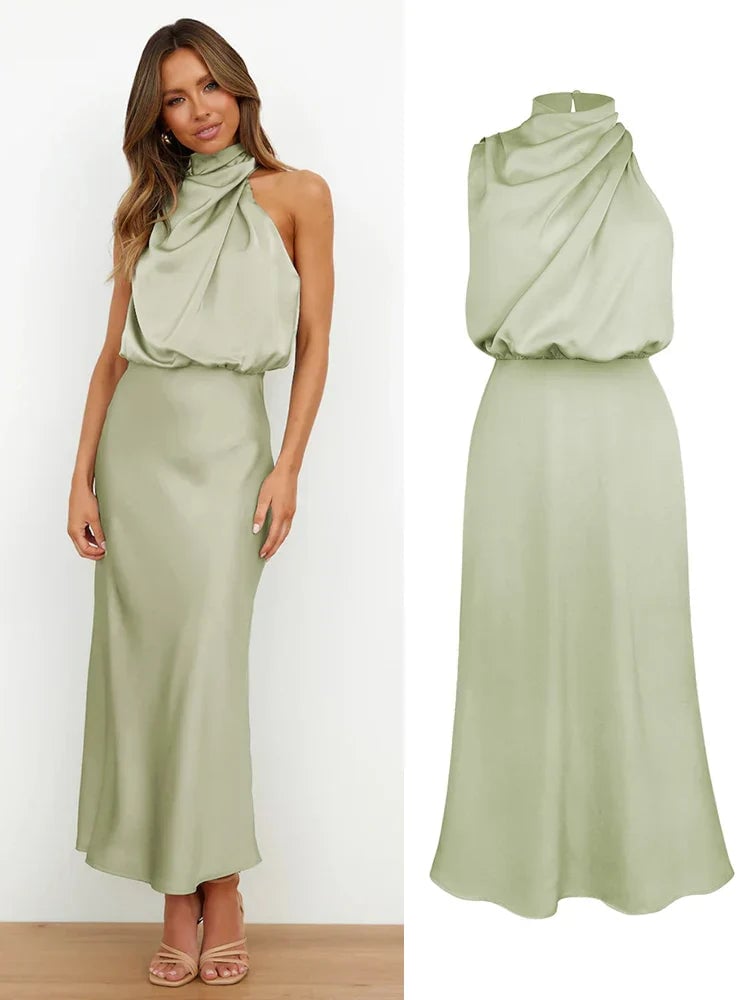 Abigail | Women's Draped Satin Midi Cocktail Dress