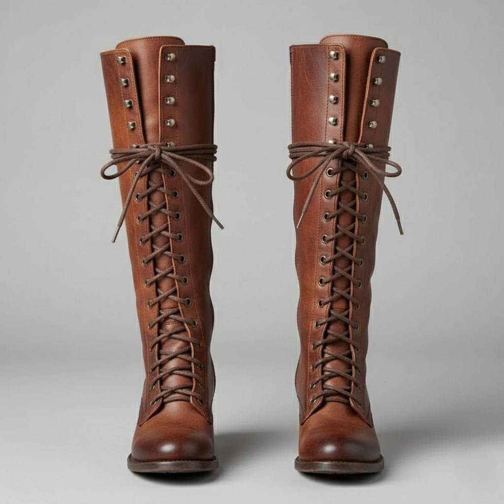 Isabella | Women's Lace-Up Block Heel Knee High Boots