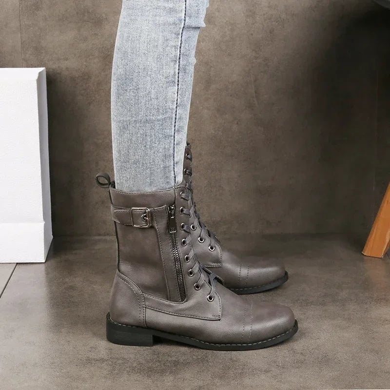 Imogen | Women's Lace-Up Mid Calf Combat Boots
