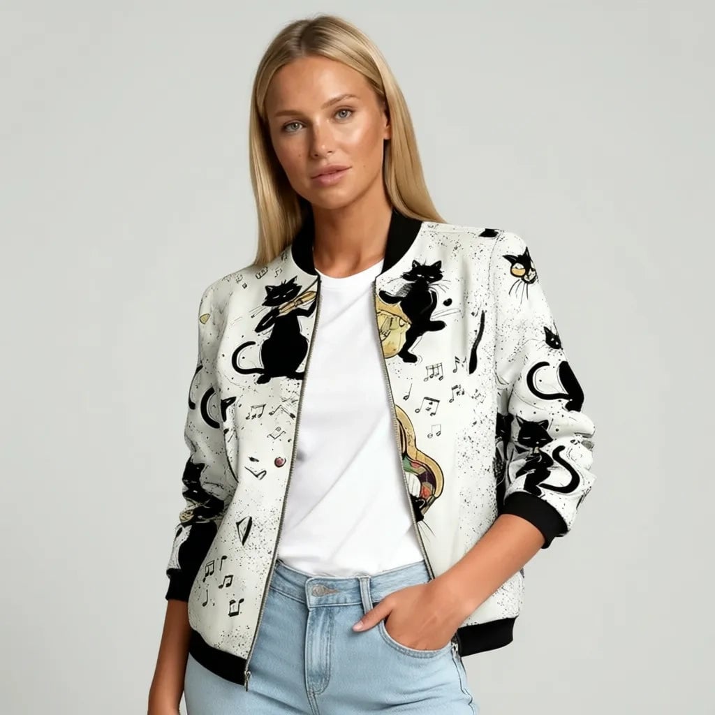 Isla | Women's Printed Zip-Up Bomber Jacket