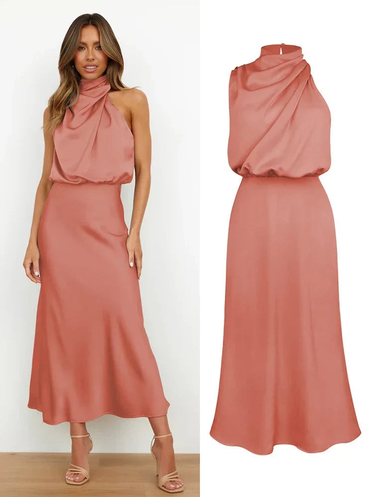 Abigail | Women's Draped Satin Midi Cocktail Dress