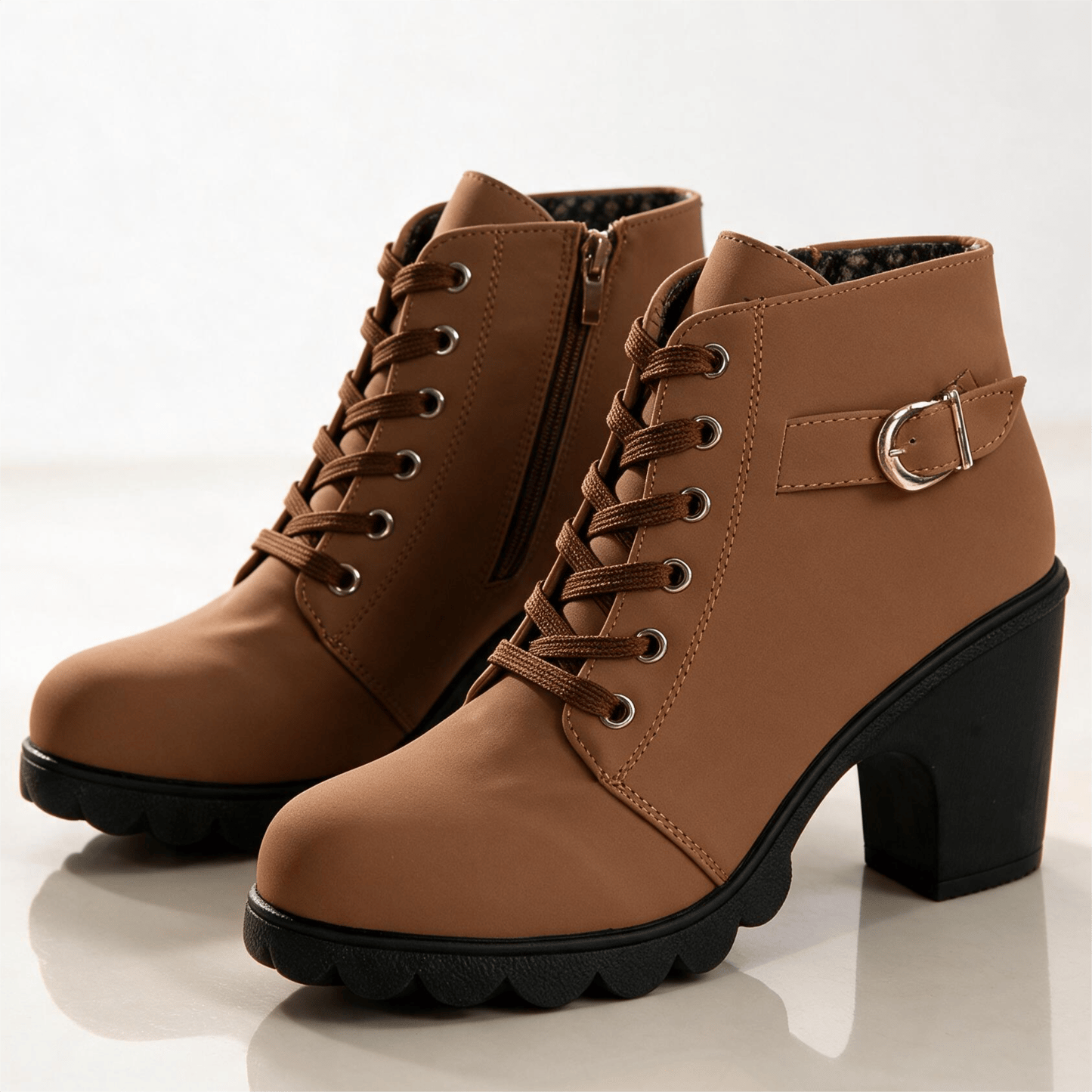 Natasha | Women's Lace-Up Block Heel Ankle Boots