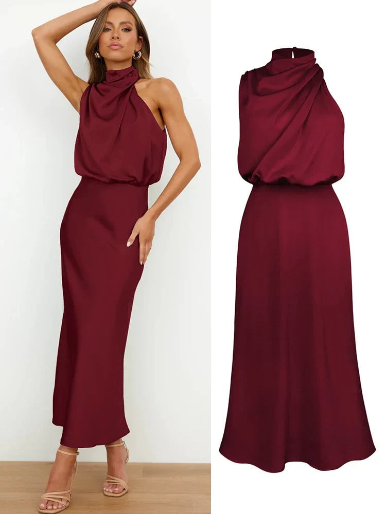 Abigail | Women's Draped Satin Midi Cocktail Dress