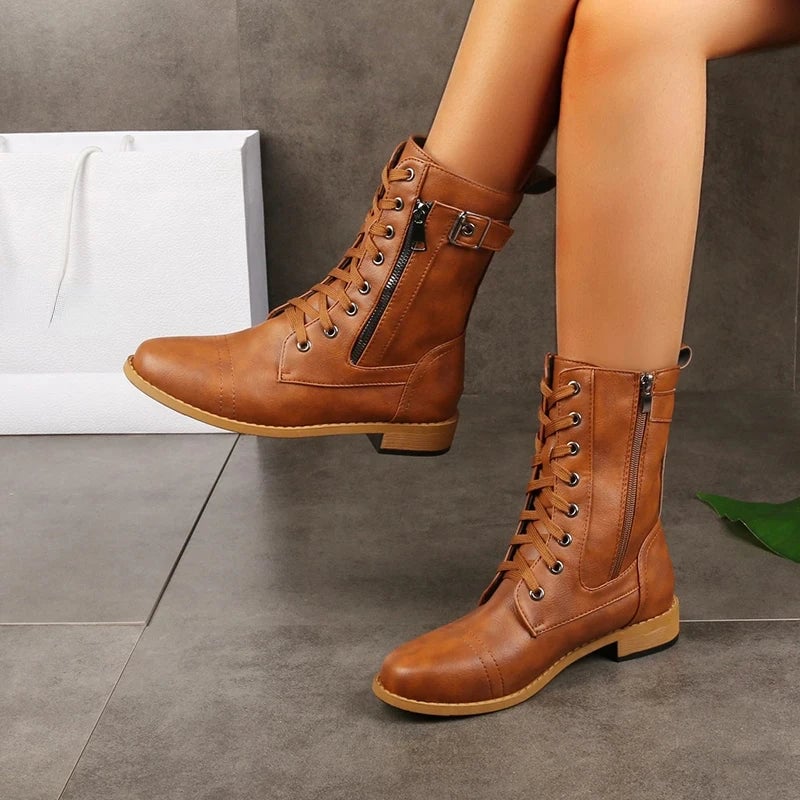 Imogen | Women's Lace-Up Mid Calf Combat Boots