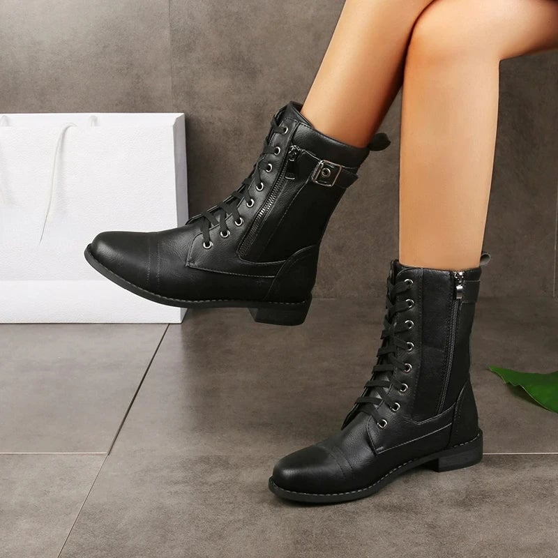 Imogen | Women's Lace-Up Mid Calf Combat Boots