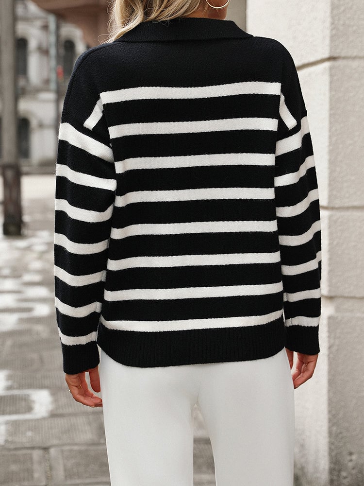 Harriet | Women's Striped V Neck Knit Sweater