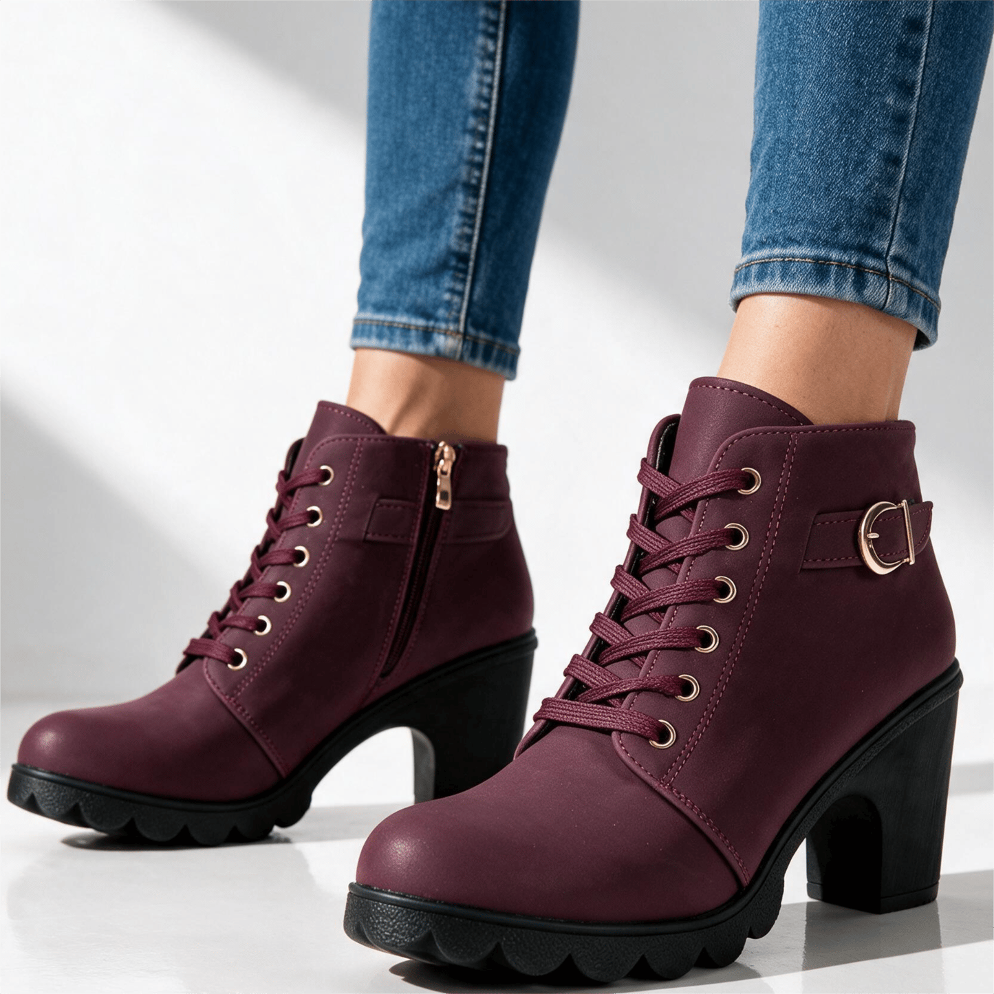 Natasha | Women's Lace-Up Block Heel Ankle Boots