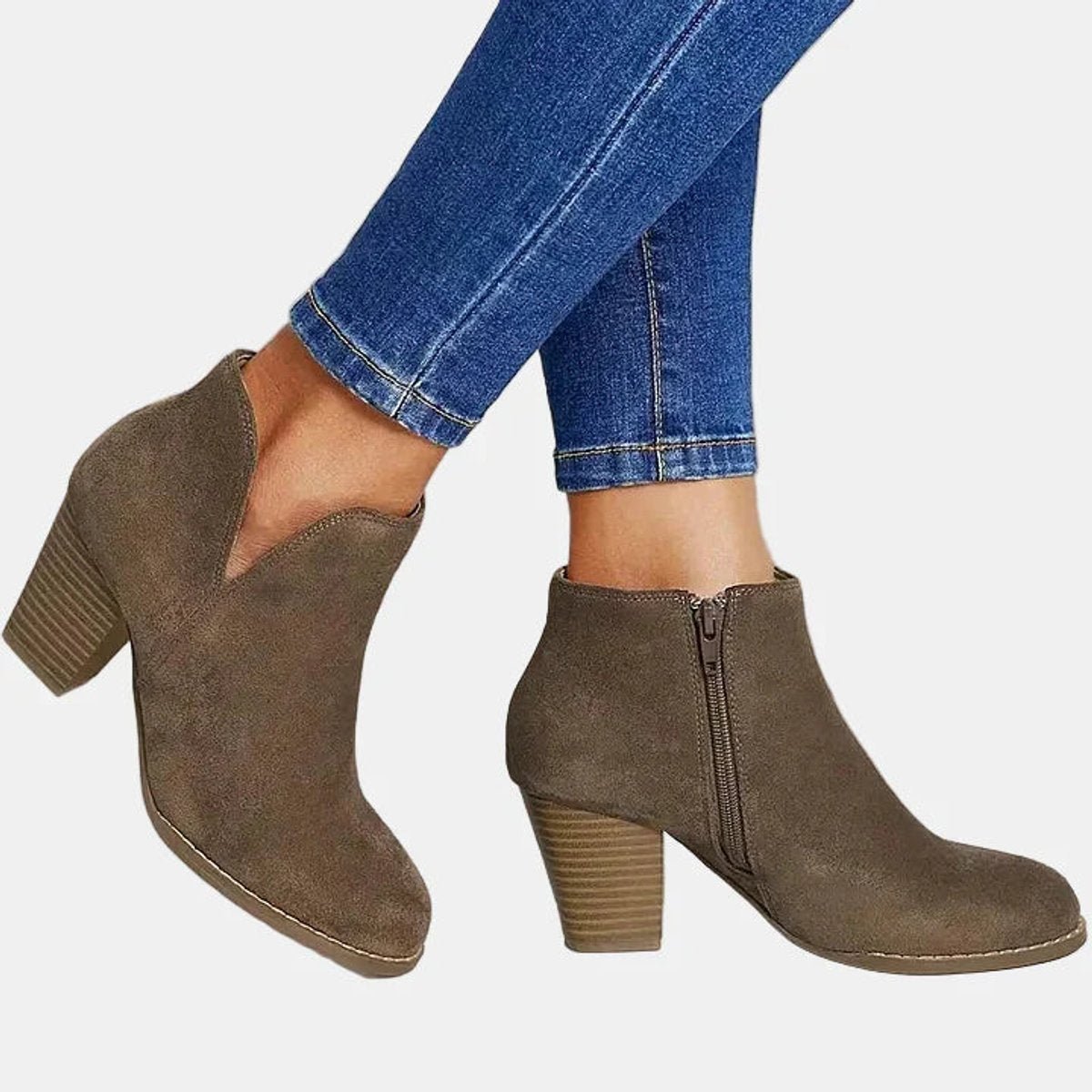 Sharon | Women's Zippered Suede Heeled Ankle Boots