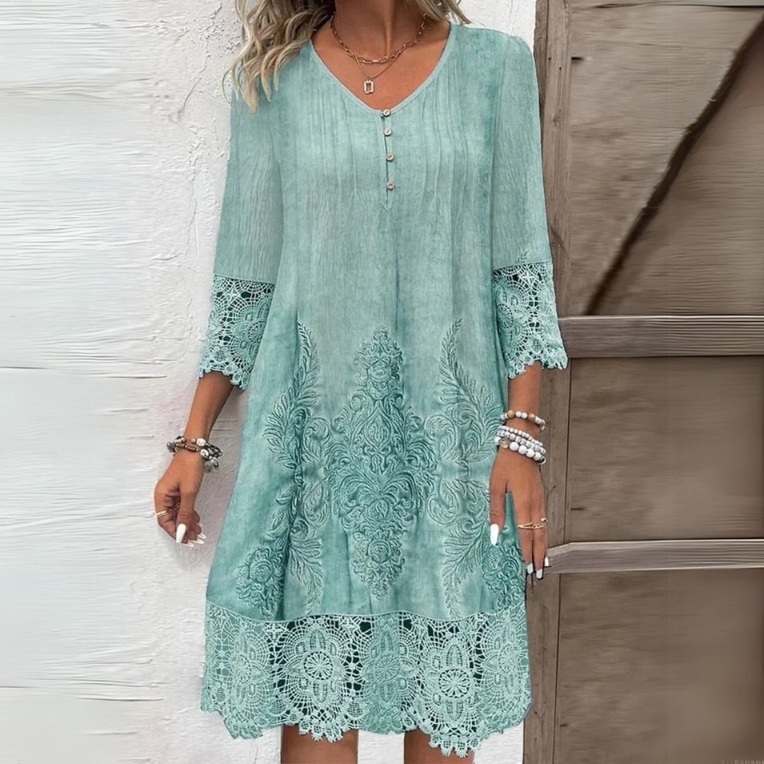 Michelle | Women's Embroidered Lace Midi Long Sleeve Dress