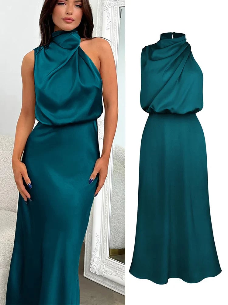 Abigail | Women's Draped Satin Midi Cocktail Dress
