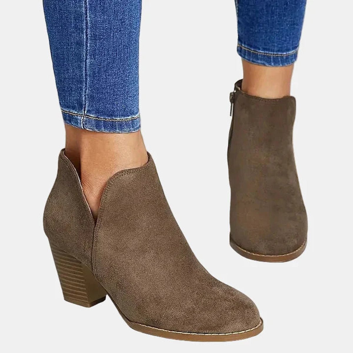 Sharon | Women's Zippered Suede Heeled Ankle Boots