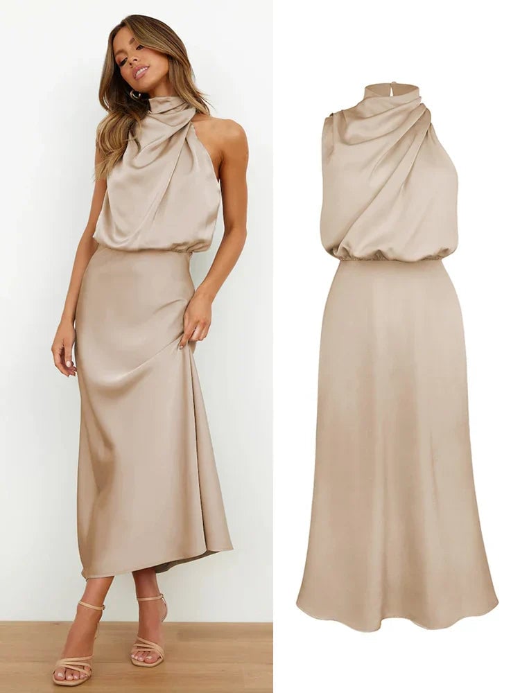 Abigail | Women's Draped Satin Midi Cocktail Dress