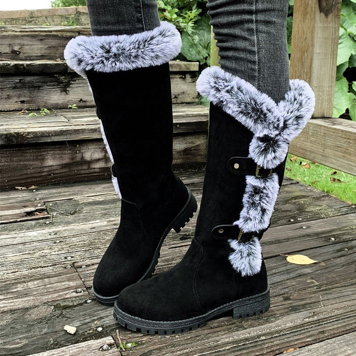 Evie | Women's Buckled Faux Fur Knee High Boots
