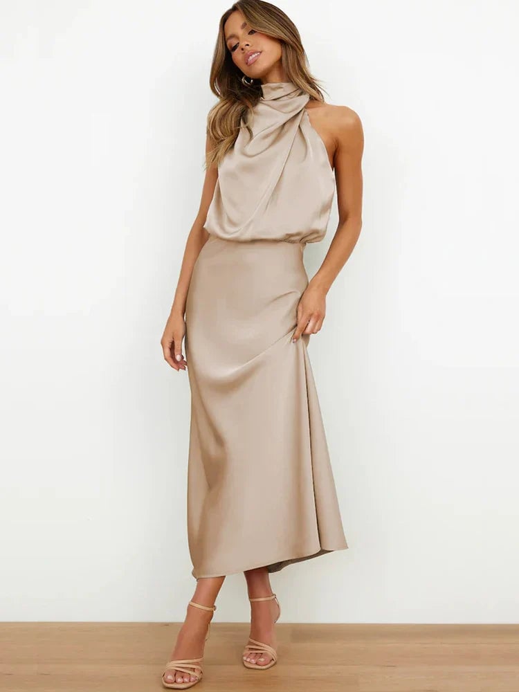 Abigail | Women's Draped Satin Midi Cocktail Dress