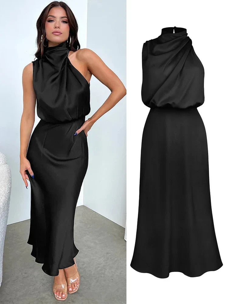 Abigail | Women's Draped Satin Midi Cocktail Dress