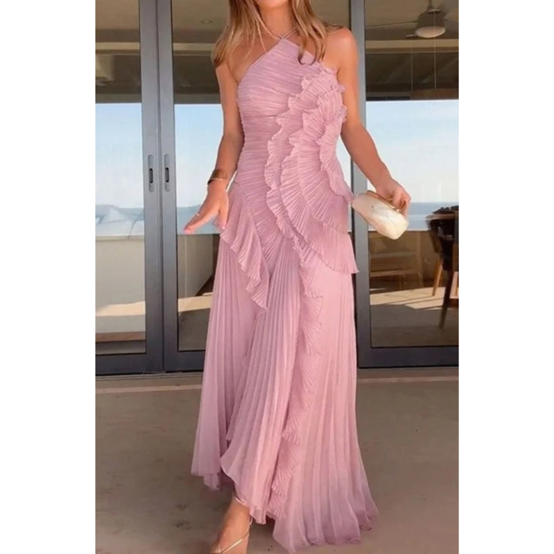 Christine | Women's Elegant Pleated Halter Maxi Dress