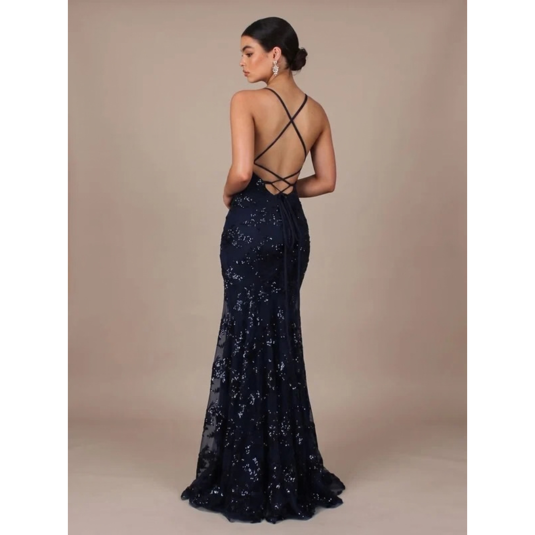 Deborah | Women's Sequined Backless Maxi Evening Dress