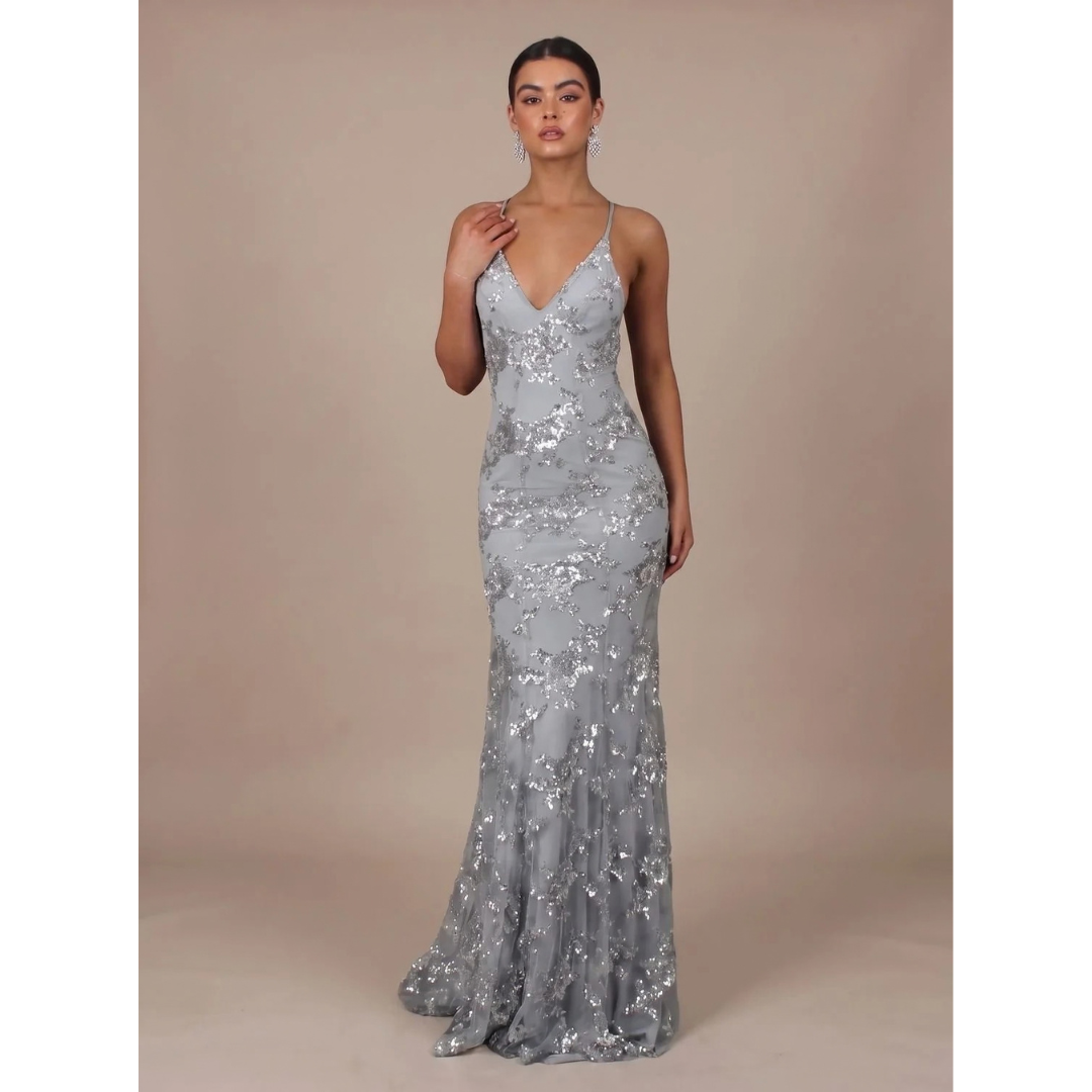 Deborah | Women's Sequined Backless Maxi Evening Dress
