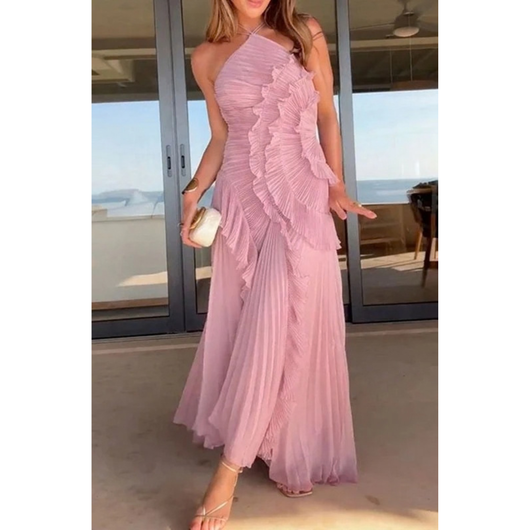 Christine | Women's Elegant Pleated Halter Maxi Dress