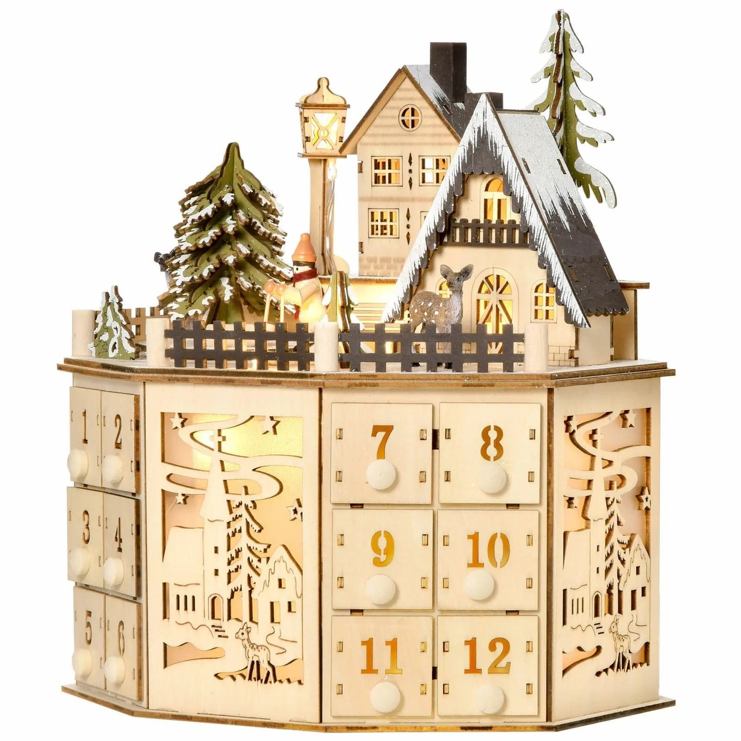 Advent Calendar Illuminated Wooden Compartment Decoration