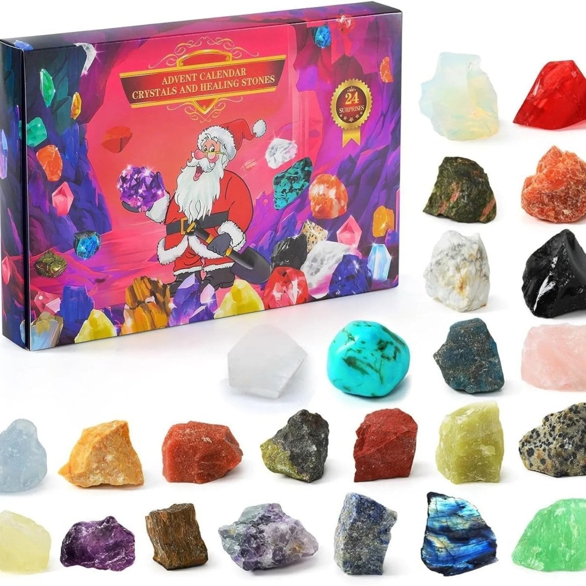 Christmas 24-day Advent Calendar with gemstones Festive Natural Stone Collection