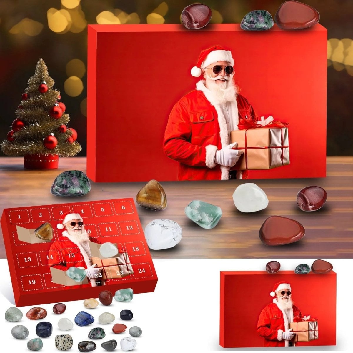 Christmas 24-day Advent Calendar with gemstones Festive Natural Stone Collection