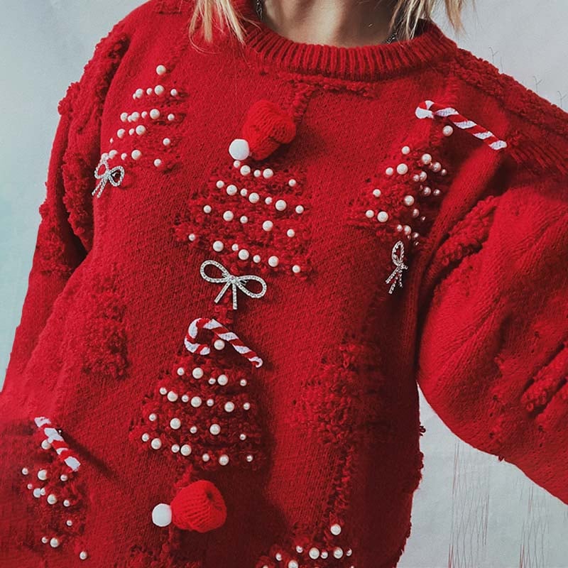 Millie | Women's Distressed Embroided Christmas Sweater