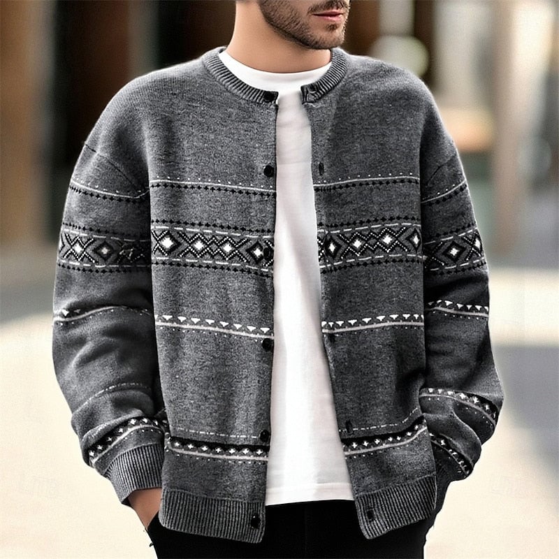 Colin | Men's Geometric Christmas Sweater Cardigan with Buttons