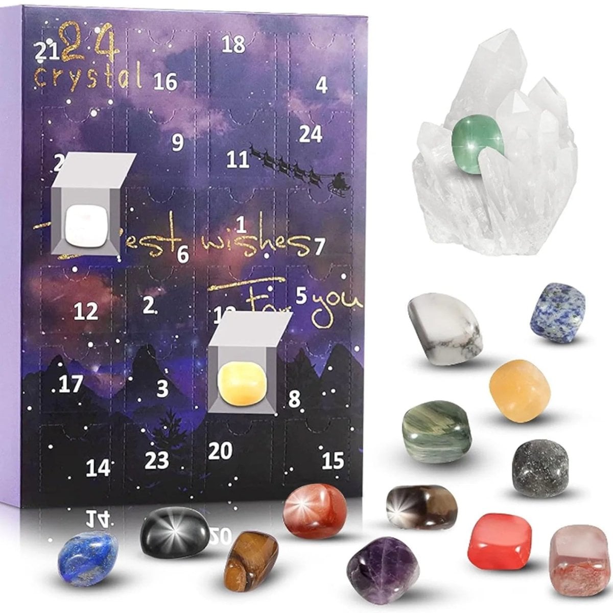 Christmas 24-day Advent Calendar with gemstones Festive Natural Stone Collection