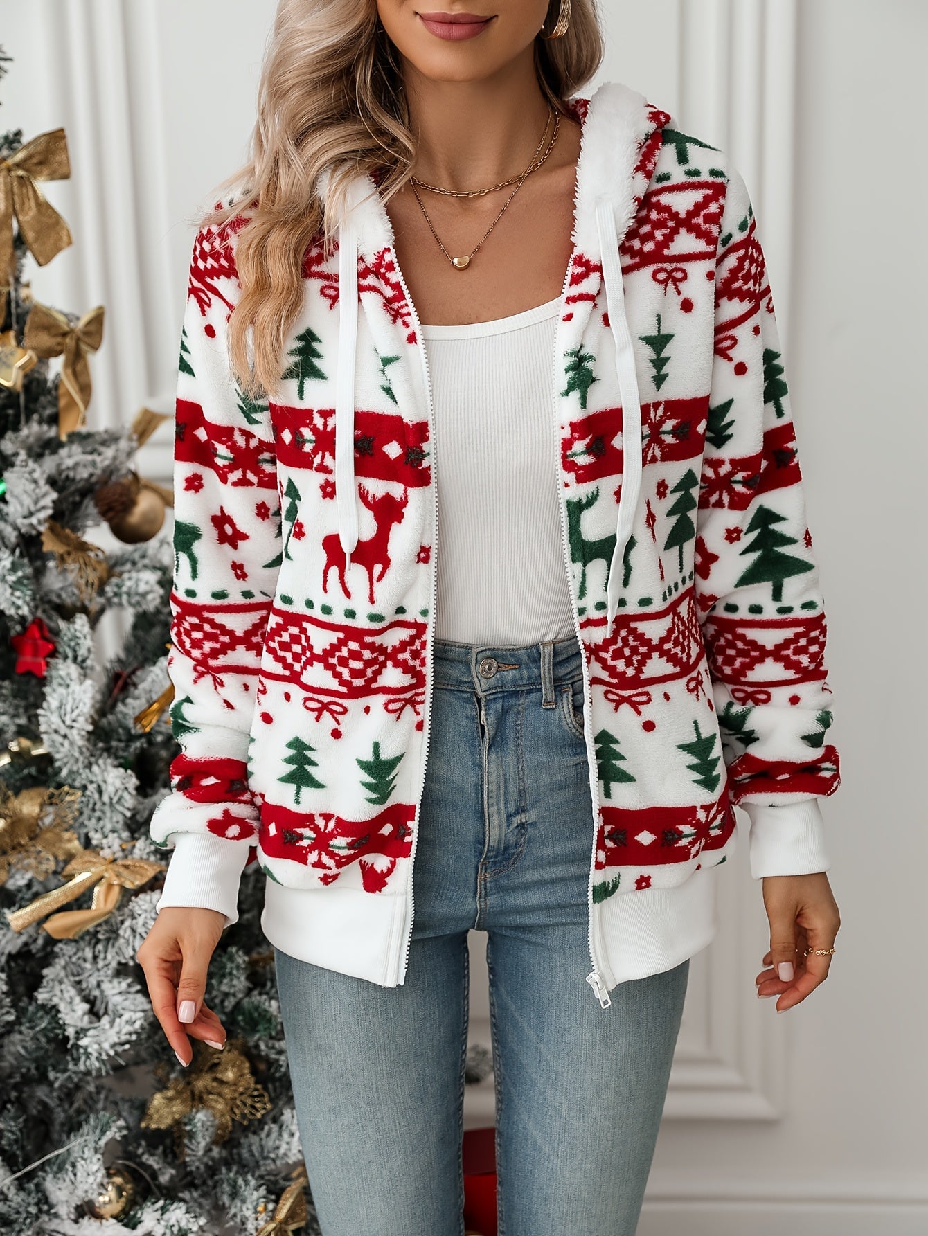 Alice | Women's Festive Hooded Zip Cardigan Christmas Sweater