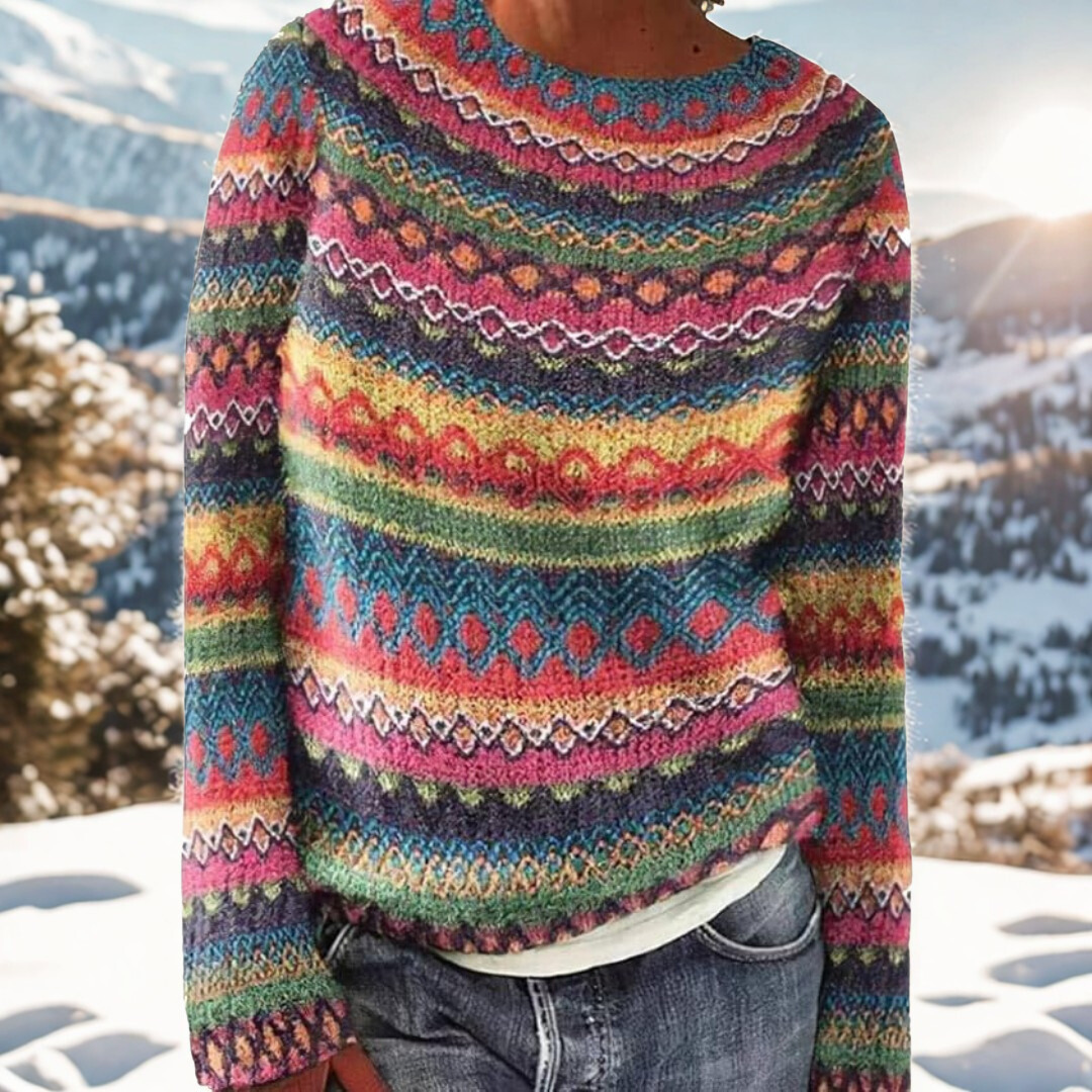 Amelia | Women's Colorful Printed Nordic Shoulder Pattern Sweater
