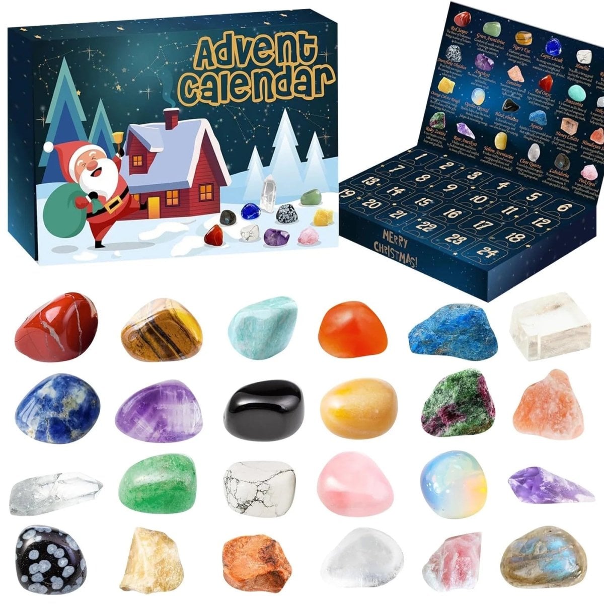 Christmas 24-day Advent Calendar with gemstones Festive Natural Stone Collection