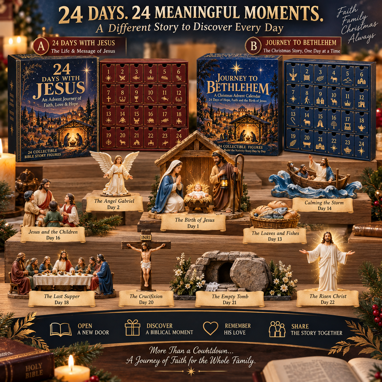 Christian Advent Calendar Collectible Nativity Figures Set