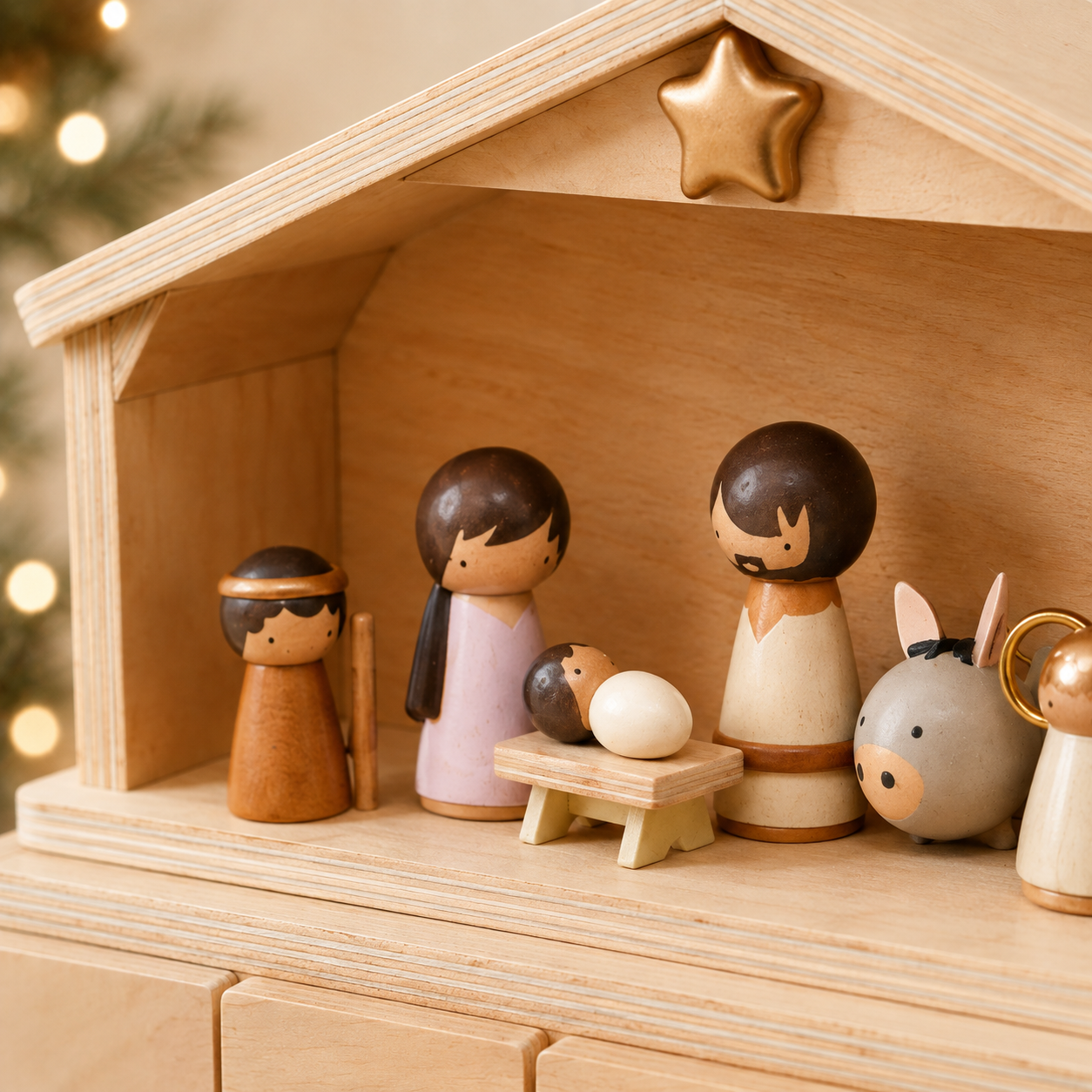 Nativity Advent Calendar 25-Day Wooden Nativity Figures Display