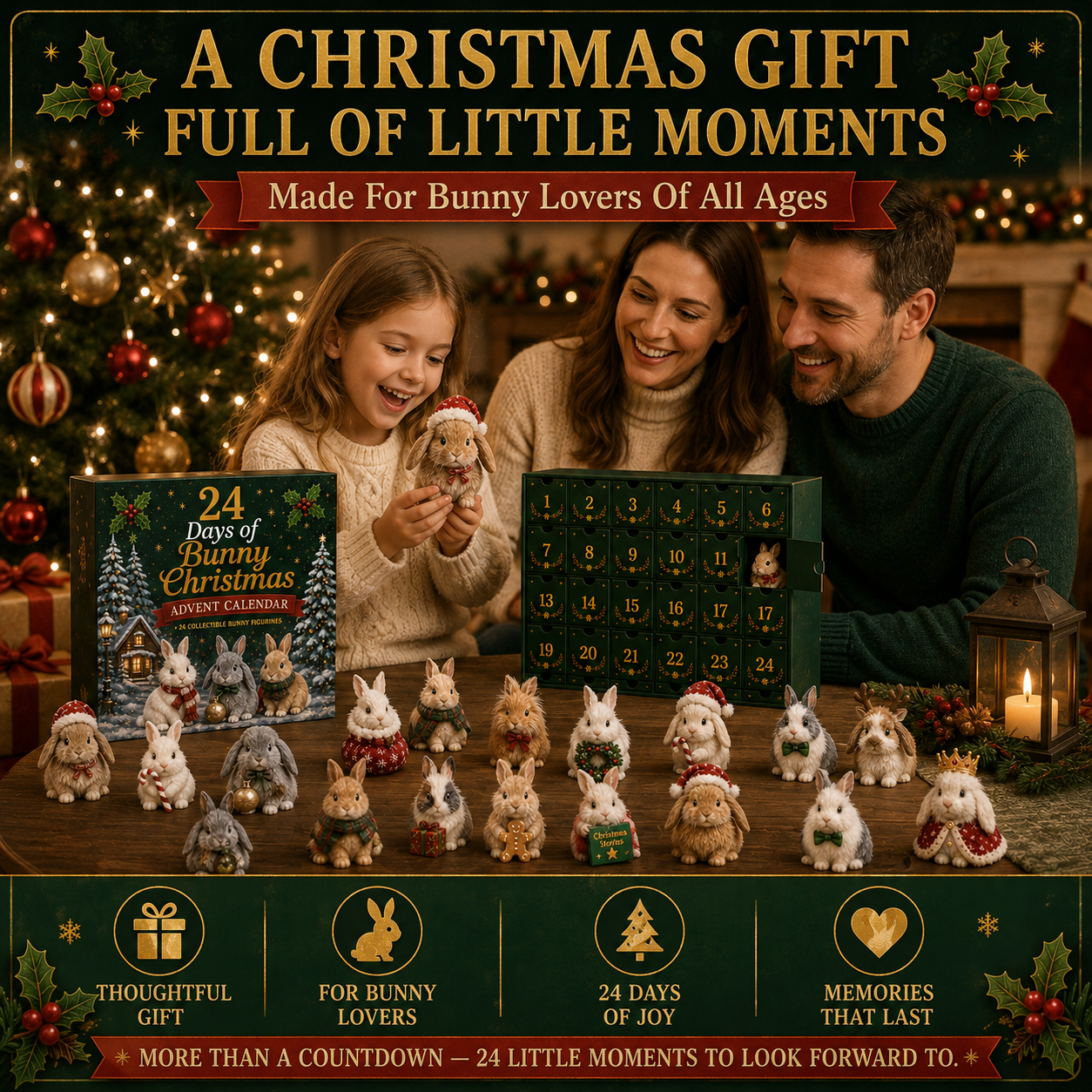 Collectible Bunny Advent Calendar with 24 Festive Figurines