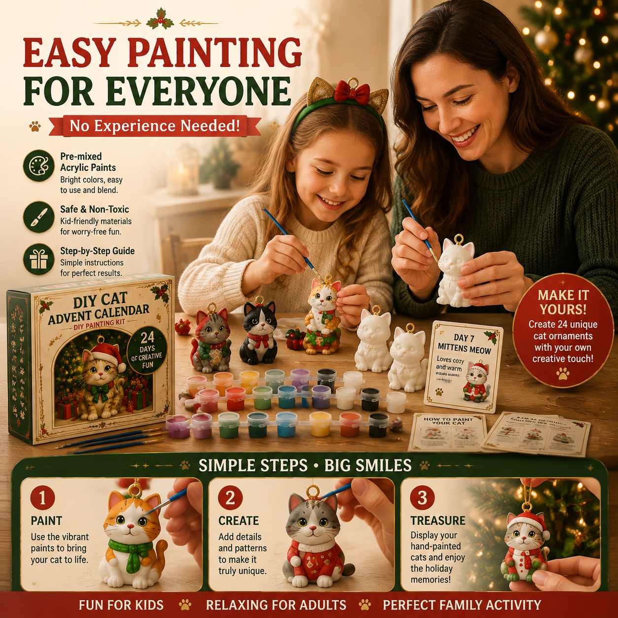 Fillable Advent Calendar DIY Painting Cat Ornament Kit