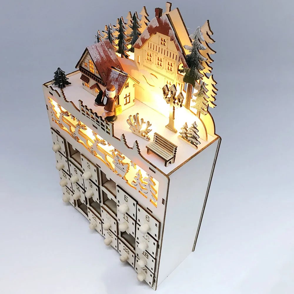 Advent Calendar Illuminated Wooden Compartment Decoration