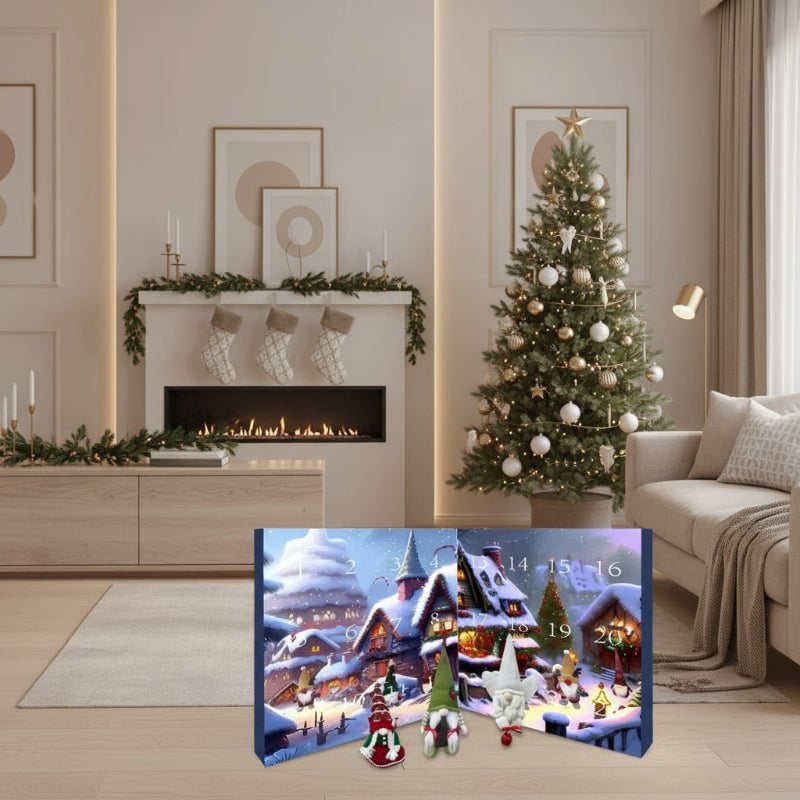 Christmas 24-day Advent Calendar with elves Festive Tabletop Cardboard