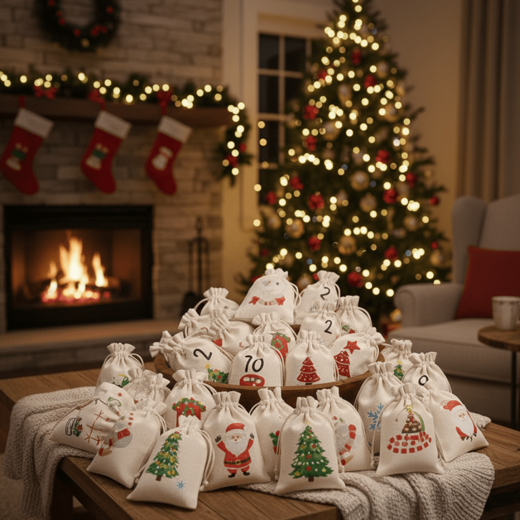 DIY Advent Calendar with 24 candy bags Festive Numbered Drawstring